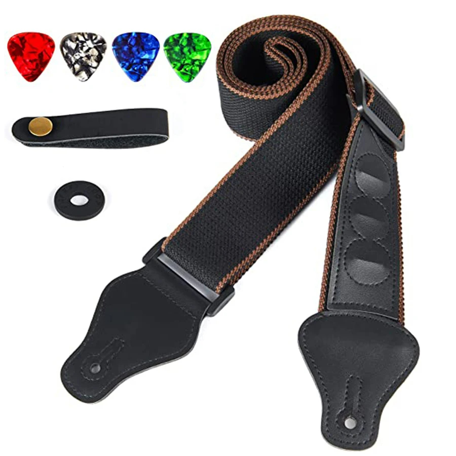 Musical Instrument Sounds - 7Pcs/Set Guitar Strap Black PU Leather